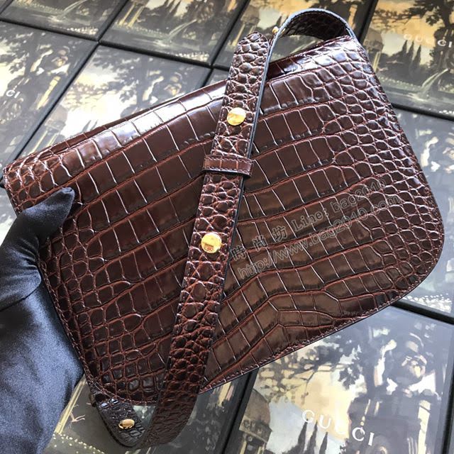 Gucci包 古馳新款手袋 大號 1955馬銜扣托特包 Gucci手提女包 621144 紅皮啡布  gdj1159